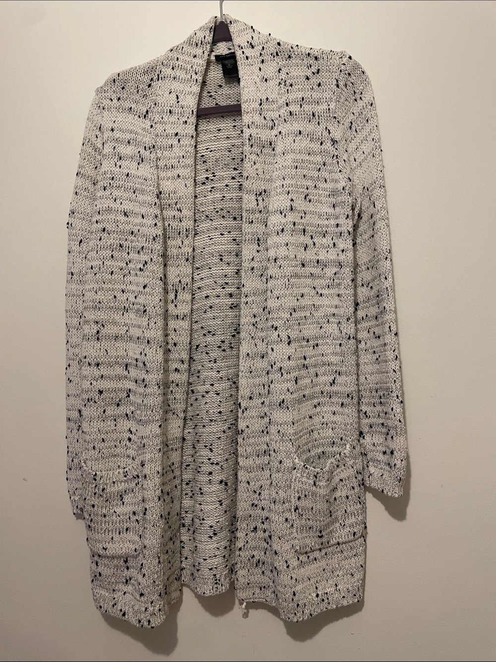 Ann Taylor Cream and Black Speckled Open-Front Cardigan